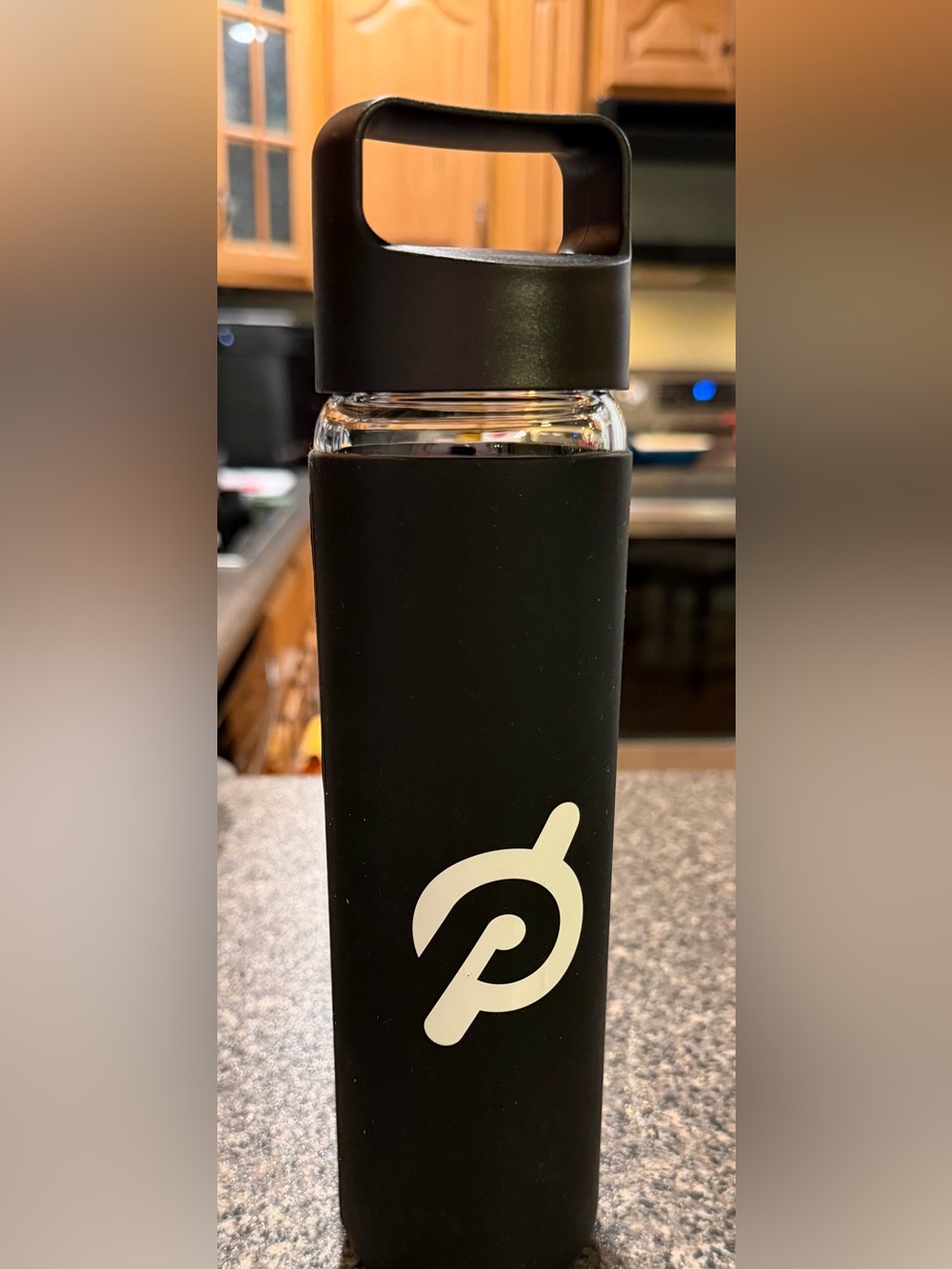 Peloton Glass Black Water Bottle with White Logo